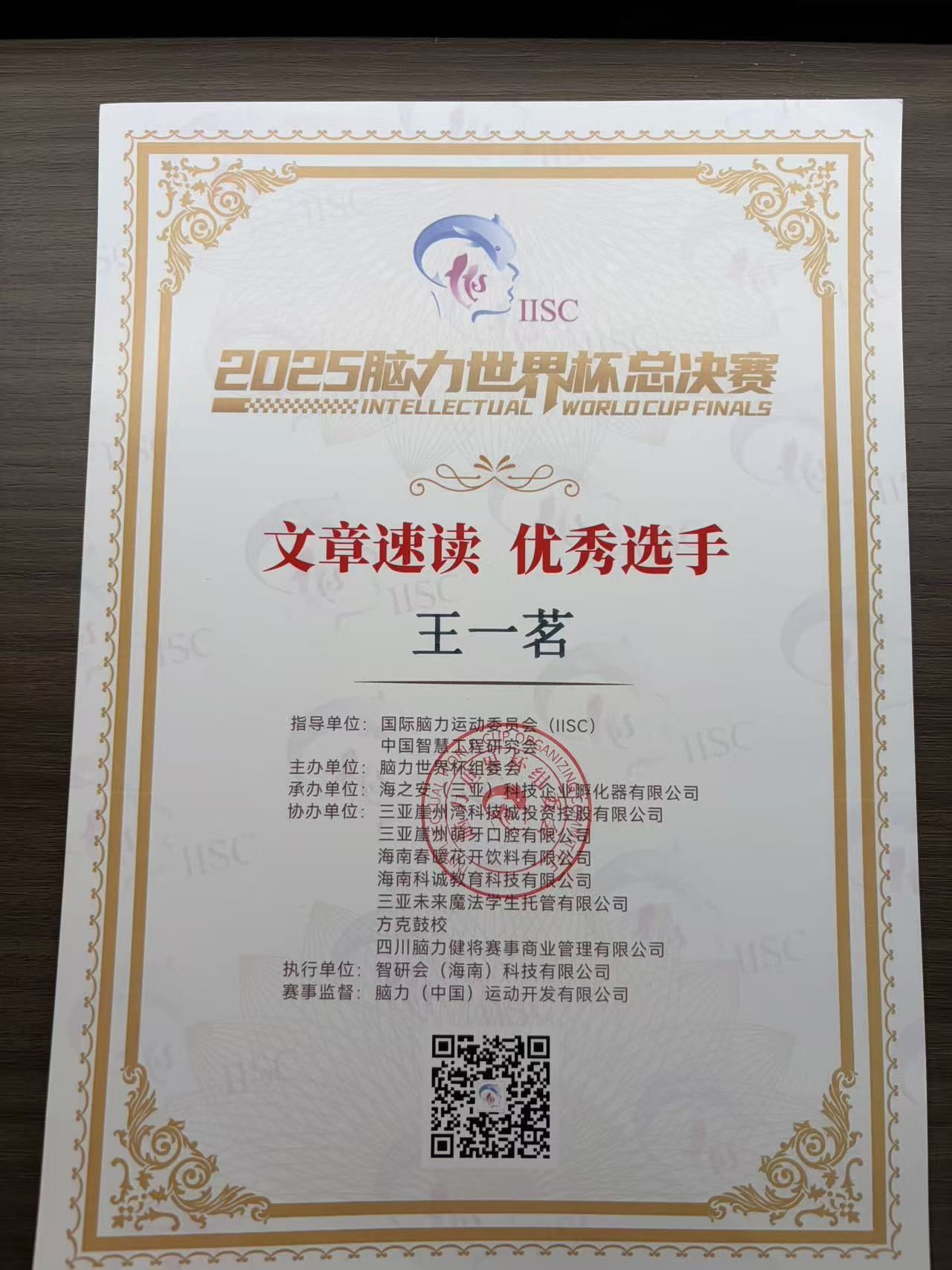2025脑力世界杯 · 文章速读优秀选手